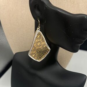 Gold Filigree Drop Earrings with Silver Edge
